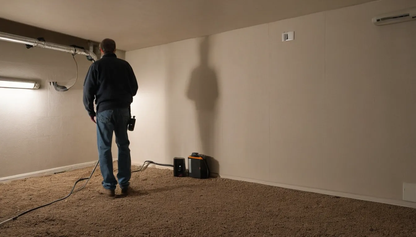 A provider inspecting a basement wall for pest entry points in a home in the Lone Tree area